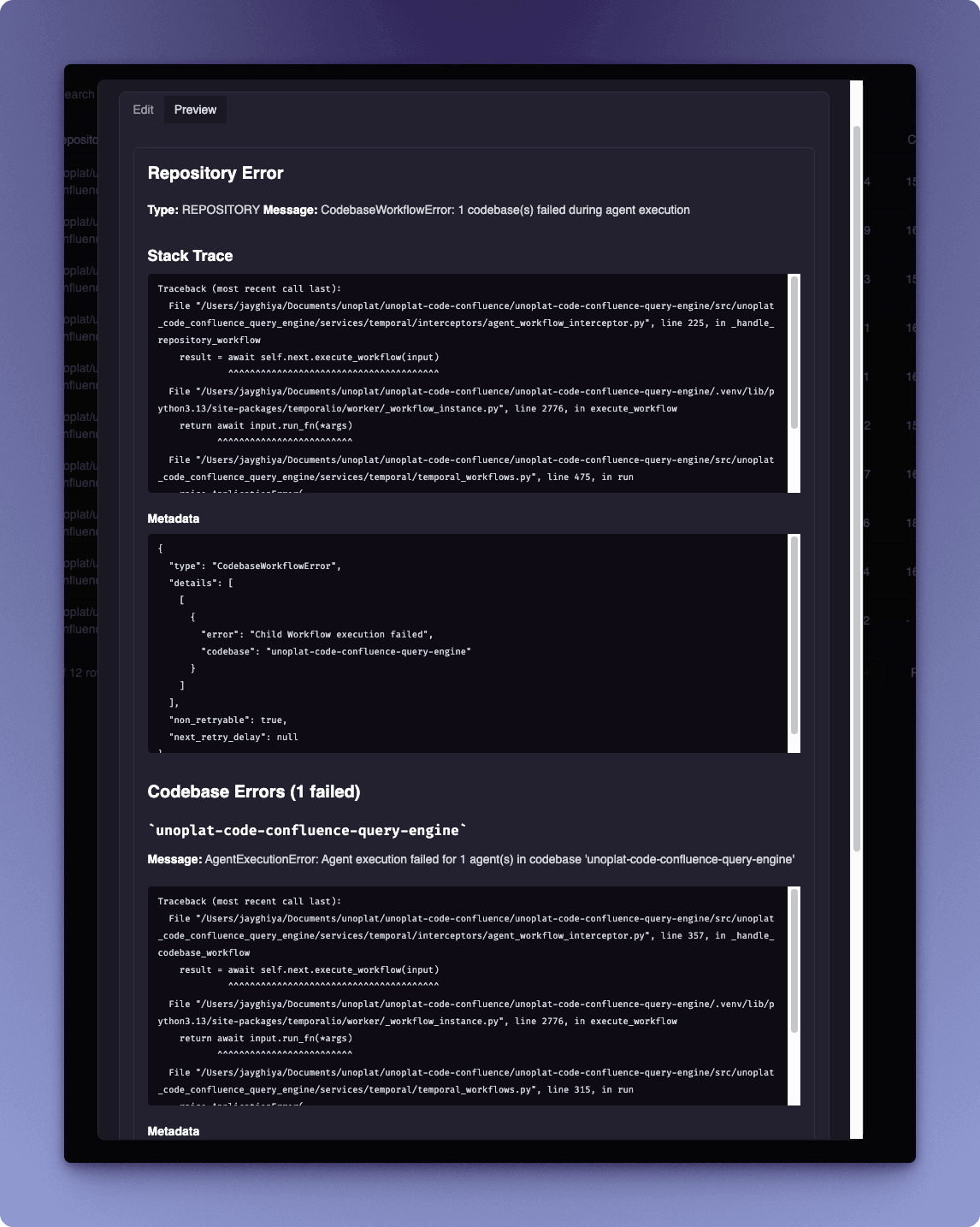 Error Details Dialog