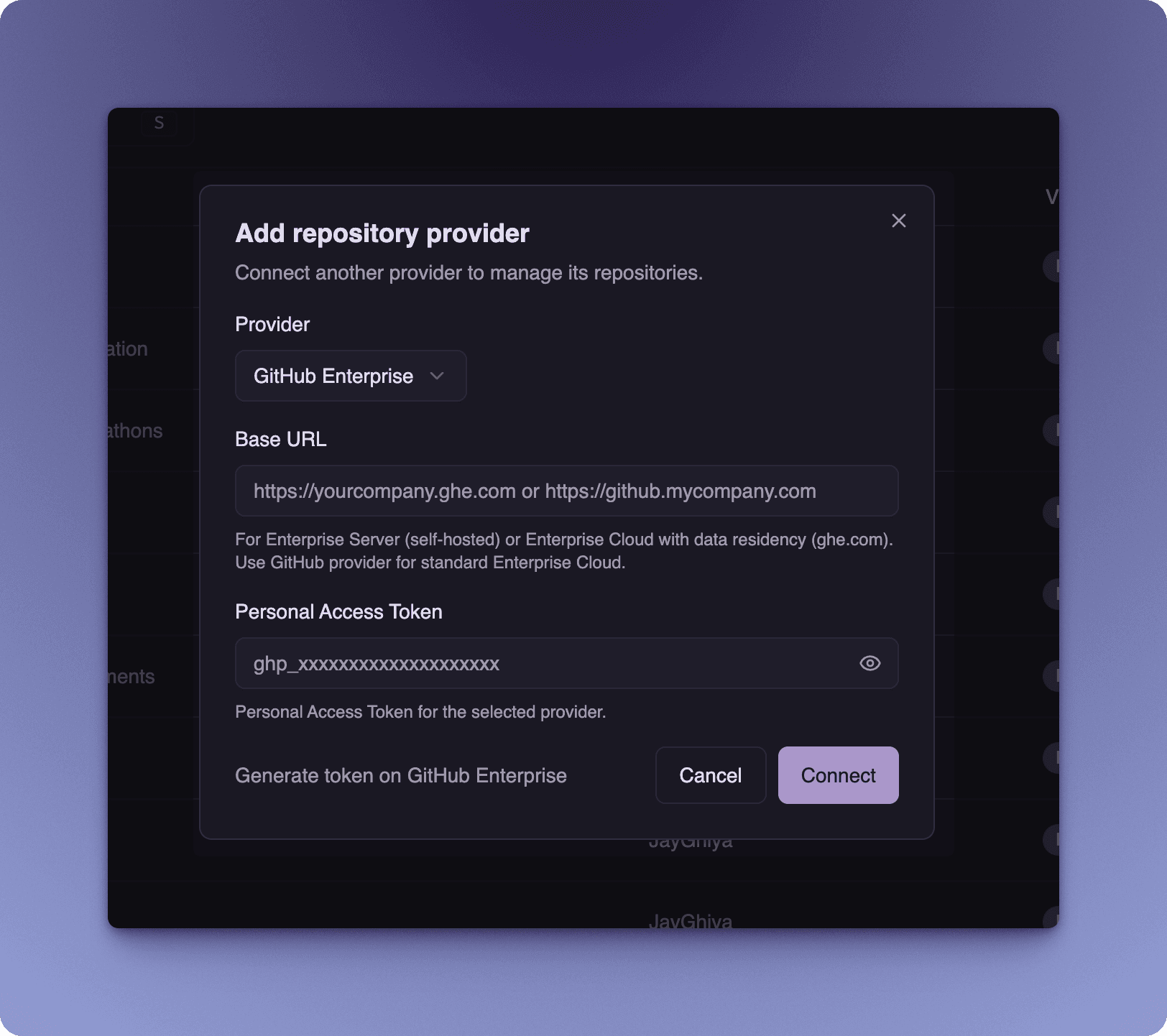 Connect GitHub Enterprise Provider